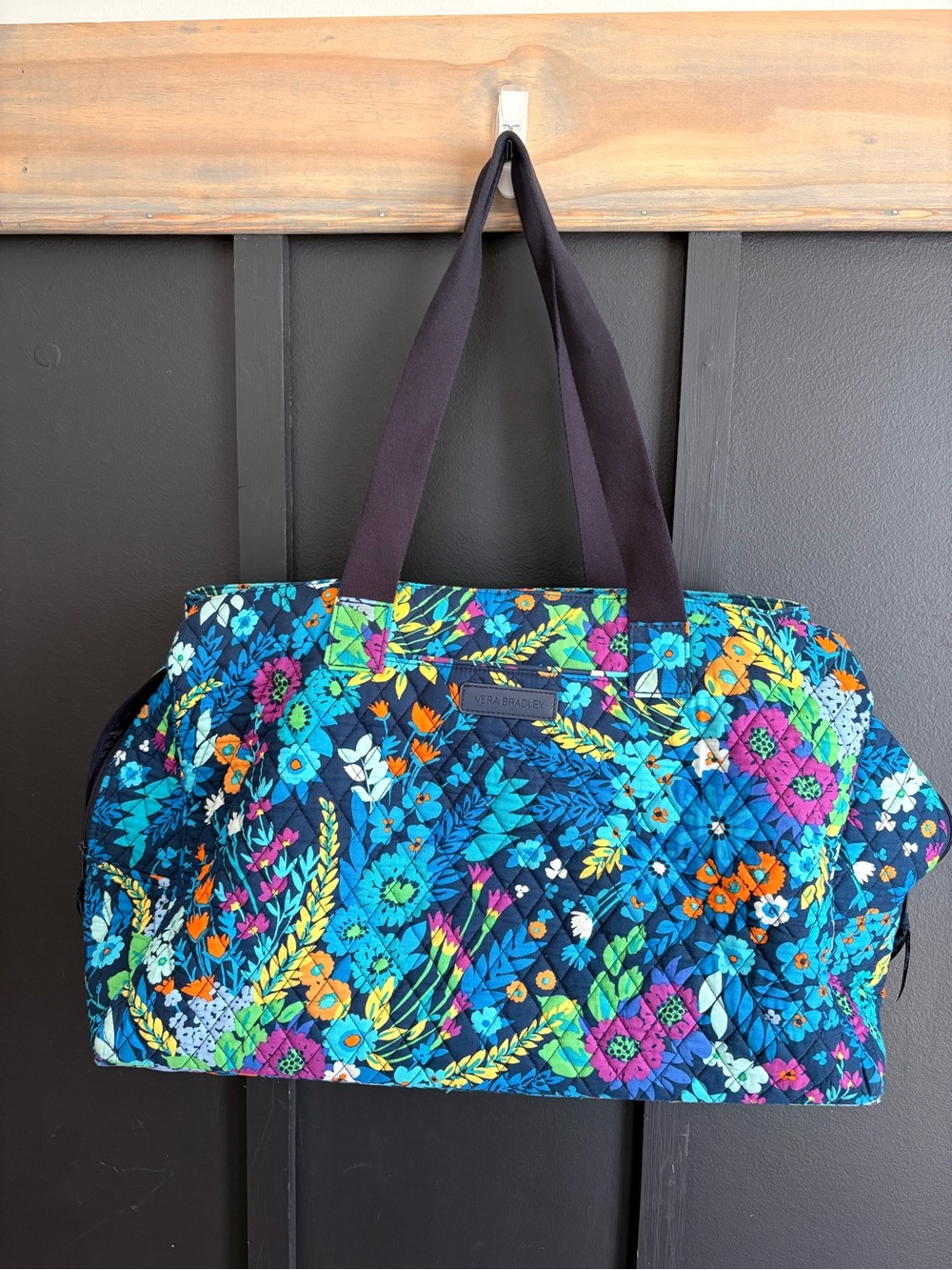 Vera Bradley Navy Quilted Floral Travel Tote with Teal & Orange Accents